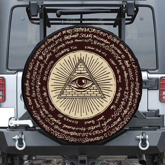 Eye of Providence Symbol Print Leather Spare Tire Cover