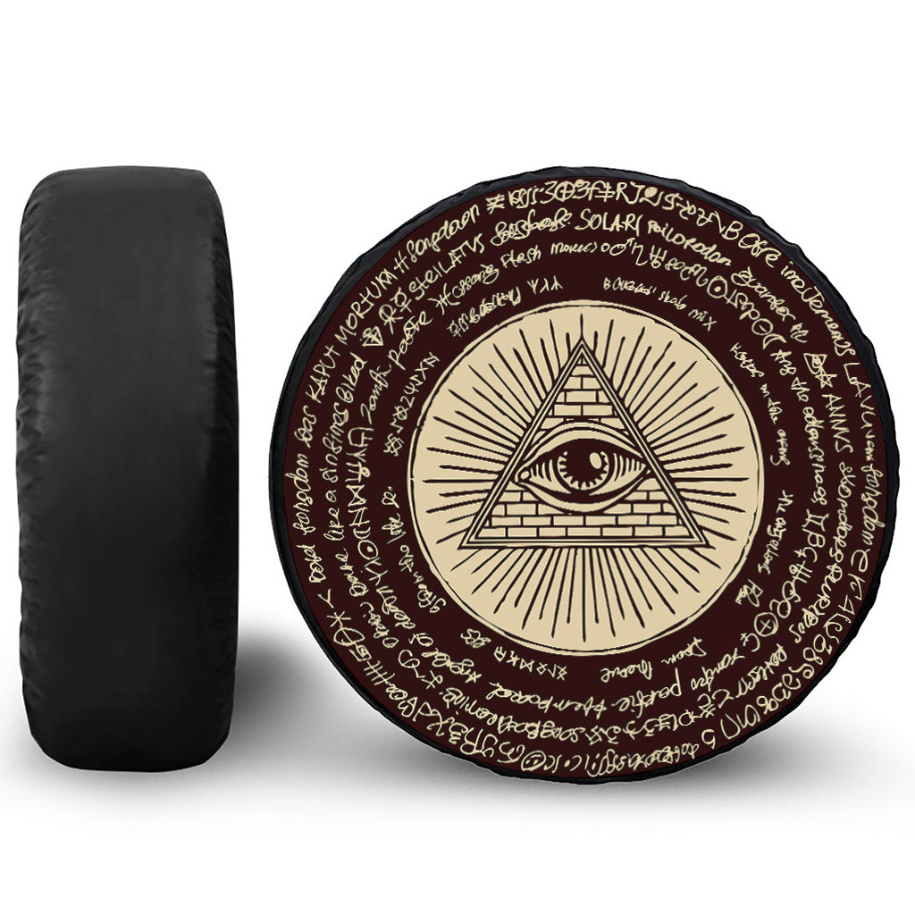 Eye of Providence Symbol Print Leather Spare Tire Cover