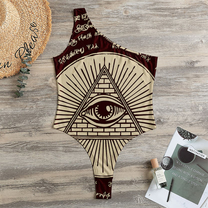 Eye of Providence Symbol Print One Shoulder Bodysuit