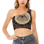 Eye of Providence Symbol Print One Shoulder Crop Top
