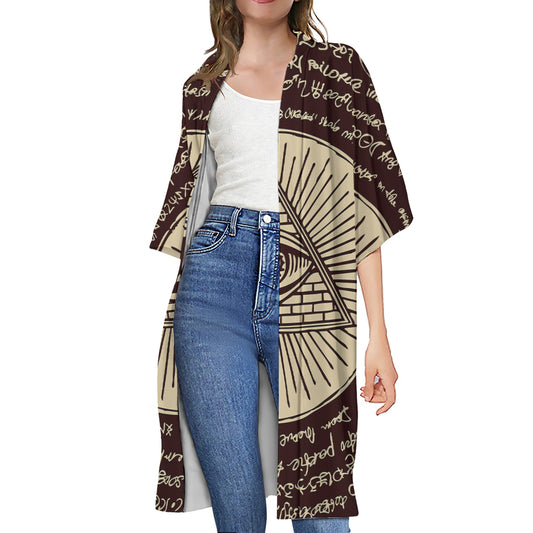 Eye of Providence Symbol Print Open Front Beach Cover Up