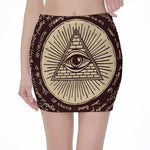 Eye of Providence Symbol Print Pencil Mini Skirt