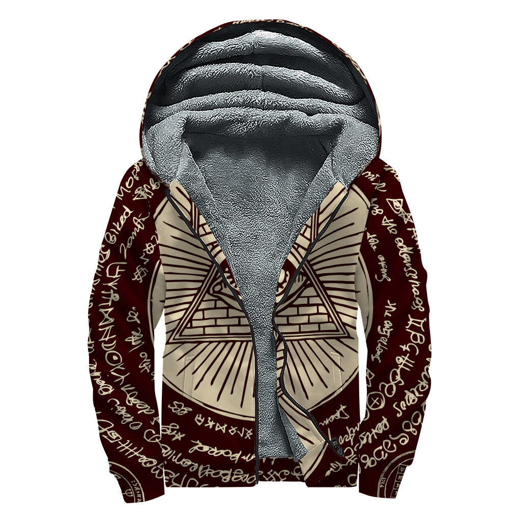 Eye of Providence Symbol Print Sherpa Lined Zip Up Hoodie