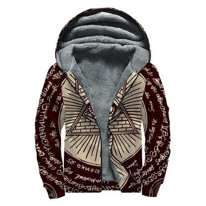 Eye of Providence Symbol Print Sherpa Lined Zip Up Hoodie