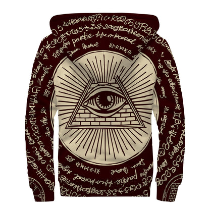 Eye of Providence Symbol Print Sherpa Lined Zip Up Hoodie