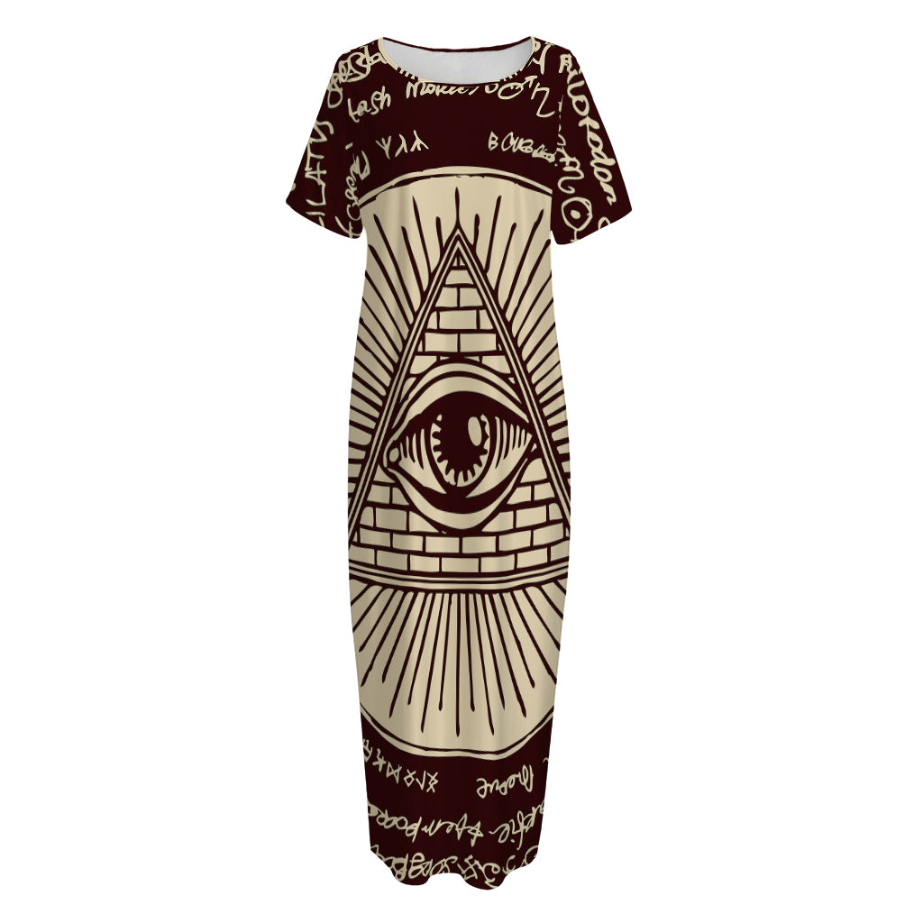 Eye of Providence Symbol Print Short Sleeve Long Nightdress