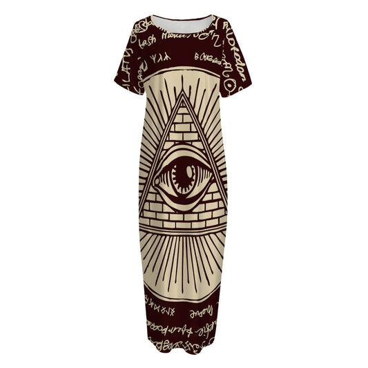 Eye of Providence Symbol Print Short Sleeve Long Nightdress