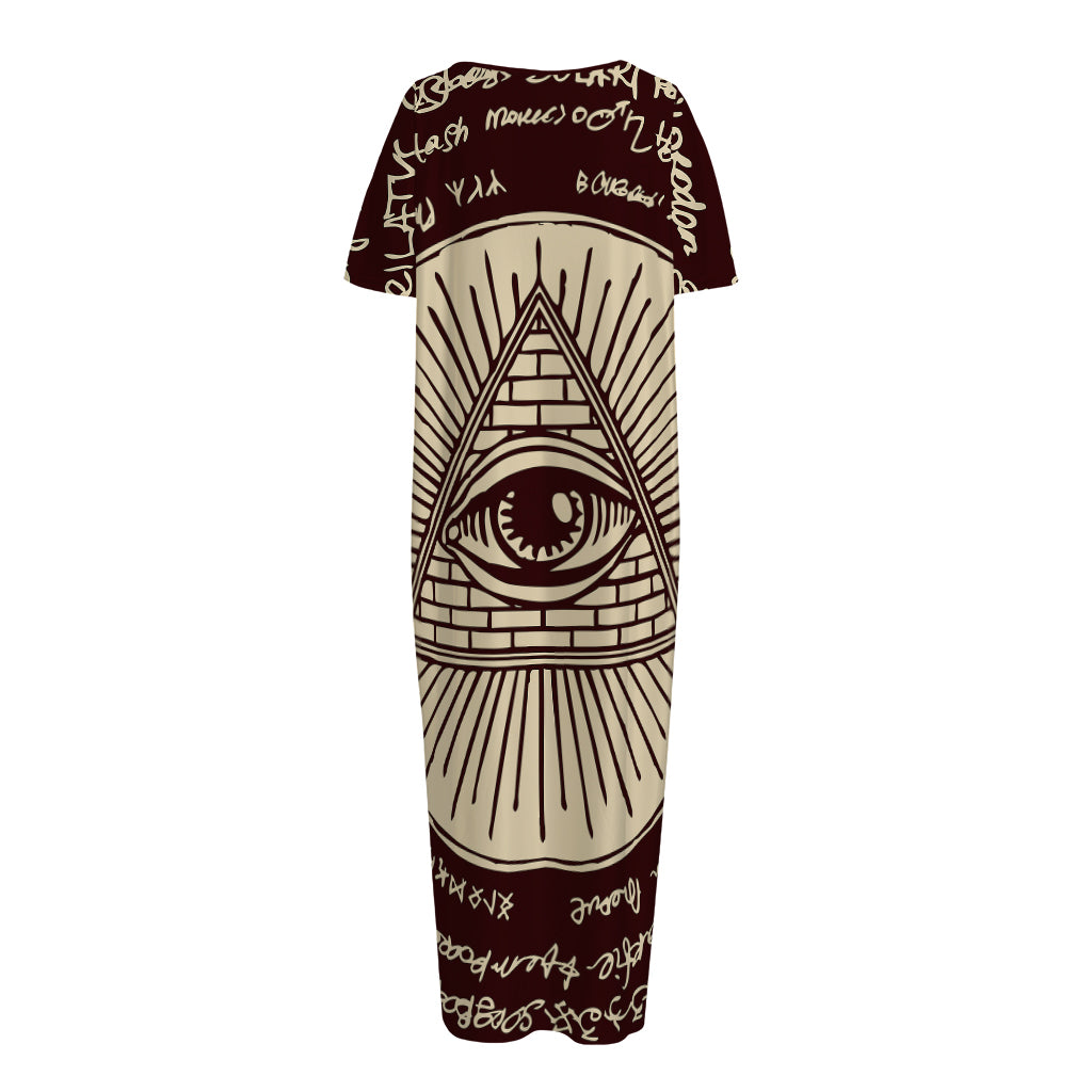 Eye of Providence Symbol Print Short Sleeve Long Nightdress