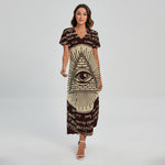 Eye of Providence Symbol Print Short Sleeve Maxi Dress