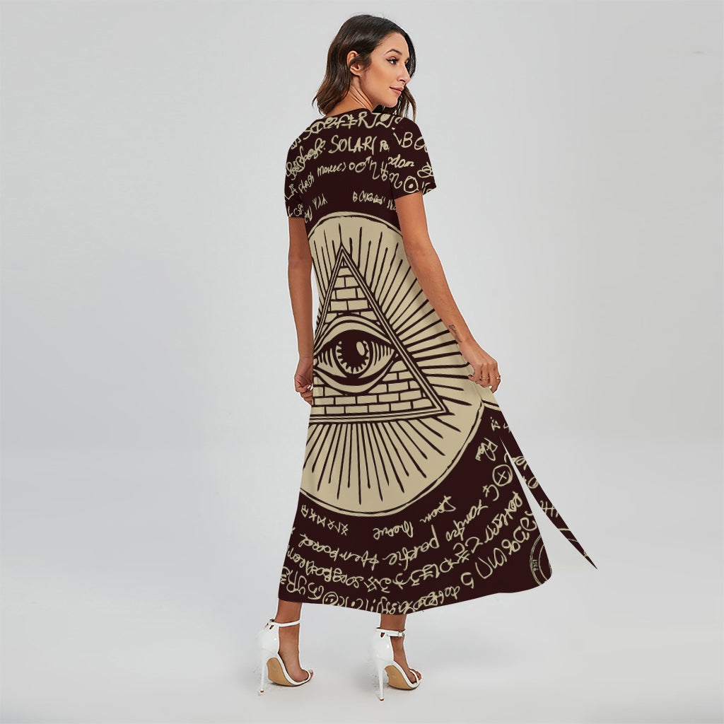 Eye of Providence Symbol Print Short Sleeve Maxi Dress