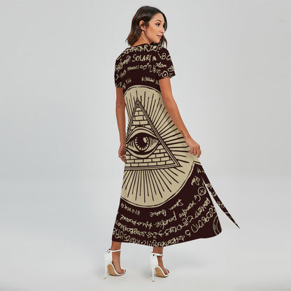 Eye of Providence Symbol Print Short Sleeve Maxi Dress