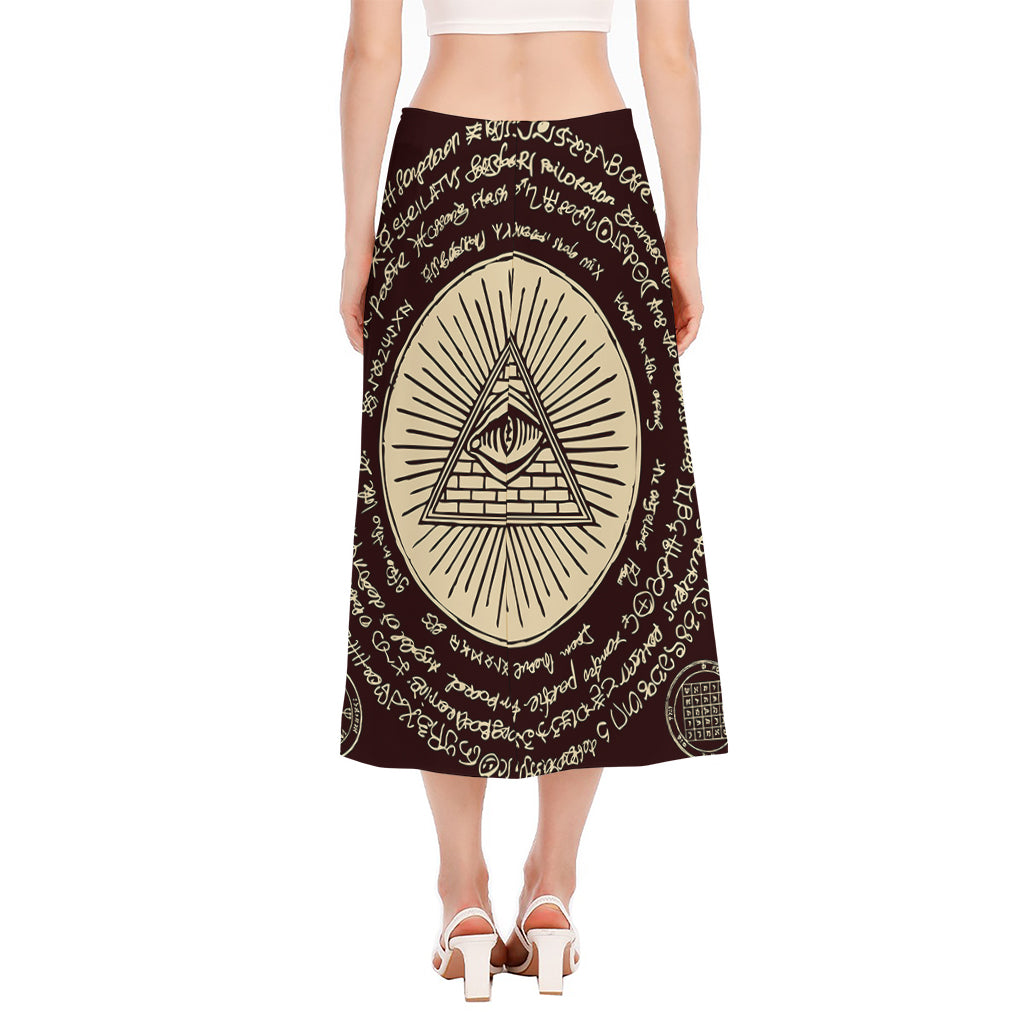 Eye of Providence Symbol Print Side Slit Midi Skirt