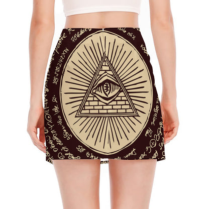 Eye of Providence Symbol Print Side Slit Mini Skirt