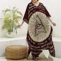 Eye of Providence Symbol Print Silk V-Neck Kaftan Dress
