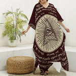 Eye of Providence Symbol Print Silk V-Neck Kaftan Dress