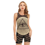 Eye of Providence Symbol Print Sleeveless One Piece Swimsuit
