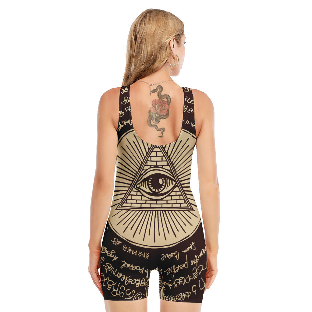 Eye of Providence Symbol Print Sleeveless One Piece Swimsuit