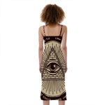 Eye of Providence Symbol Print Slim Fit Midi Cami Dress