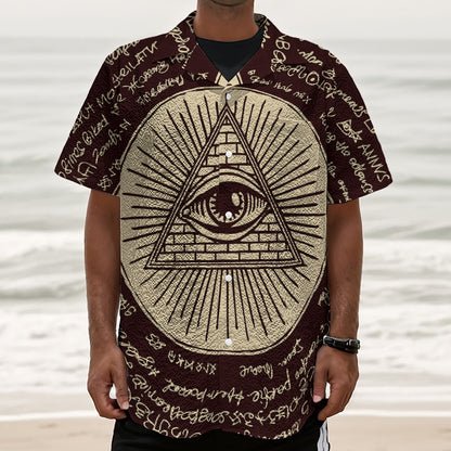Eye of Providence Symbol Print Textured Short Sleeve Shirt