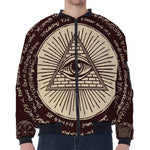 Eye of Providence Symbol Print Zip Sleeve Bomber Jacket