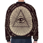 Eye of Providence Symbol Print Zip Sleeve Bomber Jacket