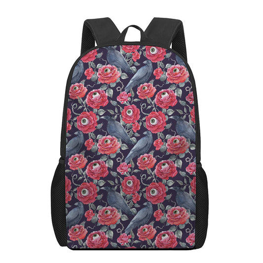 Eyeball Rose Pattern Print 17 Inch Backpack