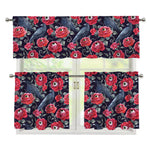Eyeball Rose Pattern Print 3 Piece Kitchen Curtains