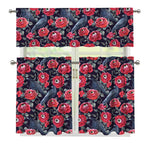 Eyeball Rose Pattern Print 3 Piece Kitchen Curtains