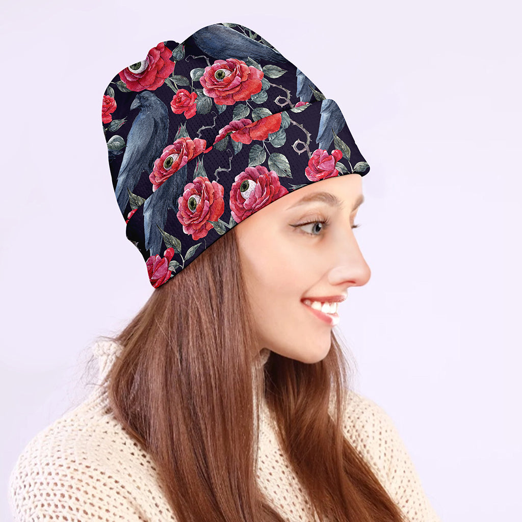 Eyeball Rose Pattern Print Beanie