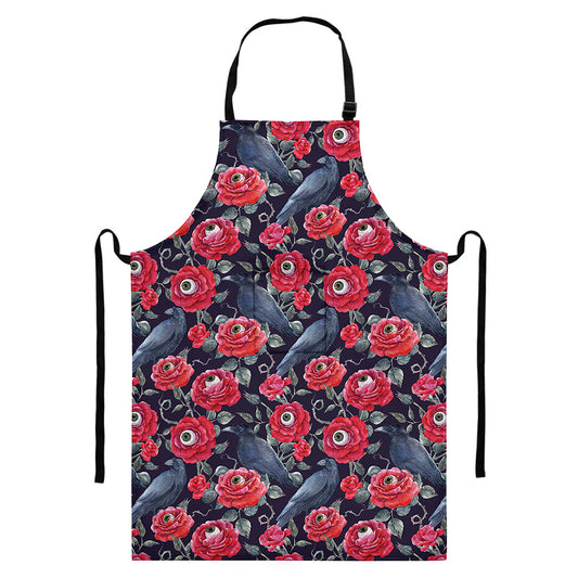 Eyeball Rose Pattern Print Bib Apron With Pocket