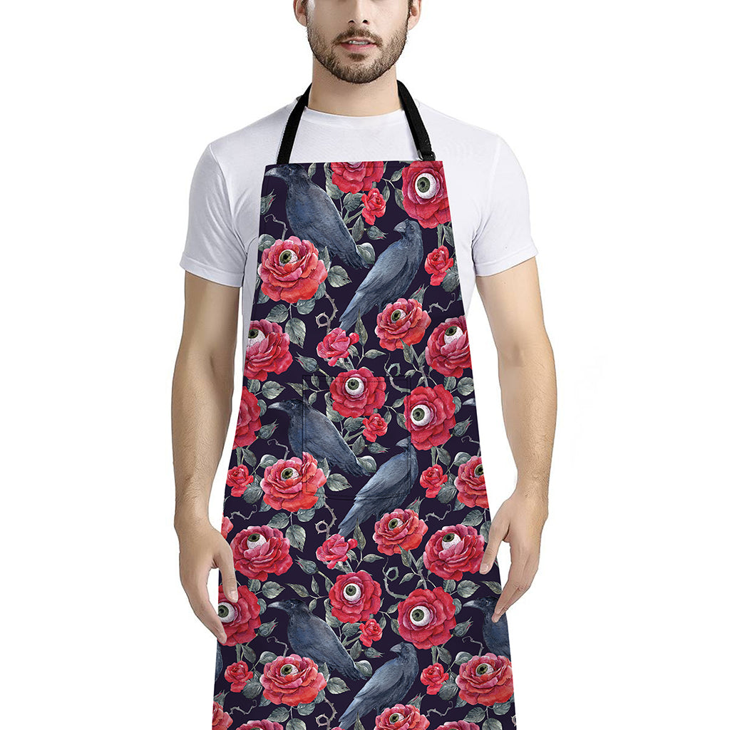 Eyeball Rose Pattern Print Bib Apron With Pocket