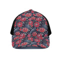 Eyeball Rose Pattern Print Black Mesh Trucker Hat