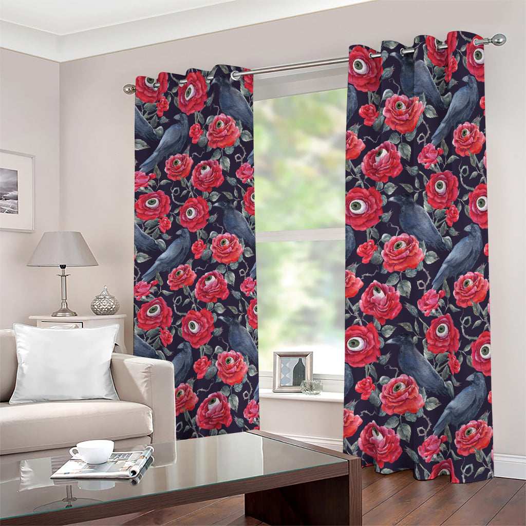 Eyeball Rose Pattern Print Blackout Grommet Curtains