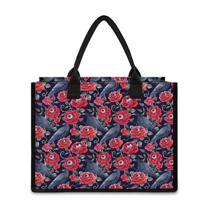 Eyeball Rose Pattern Print Canvas Tote Bag