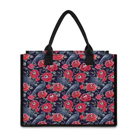 Eyeball Rose Pattern Print Canvas Tote Bag