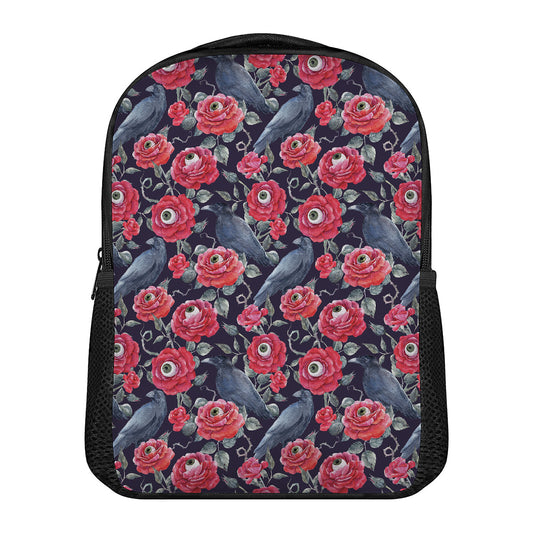 Eyeball Rose Pattern Print Casual Backpack