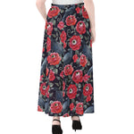 Eyeball Rose Pattern Print Chiffon Maxi Skirt