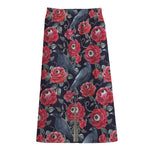 Eyeball Rose Pattern Print Cotton Front Slit Maxi Skirt