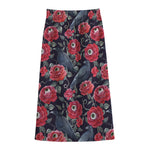 Eyeball Rose Pattern Print Cotton Front Slit Maxi Skirt