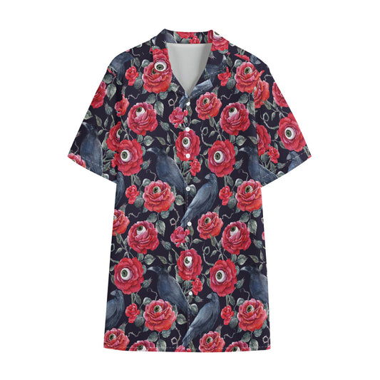 Eyeball Rose Pattern Print Cotton Hawaiian Shirt