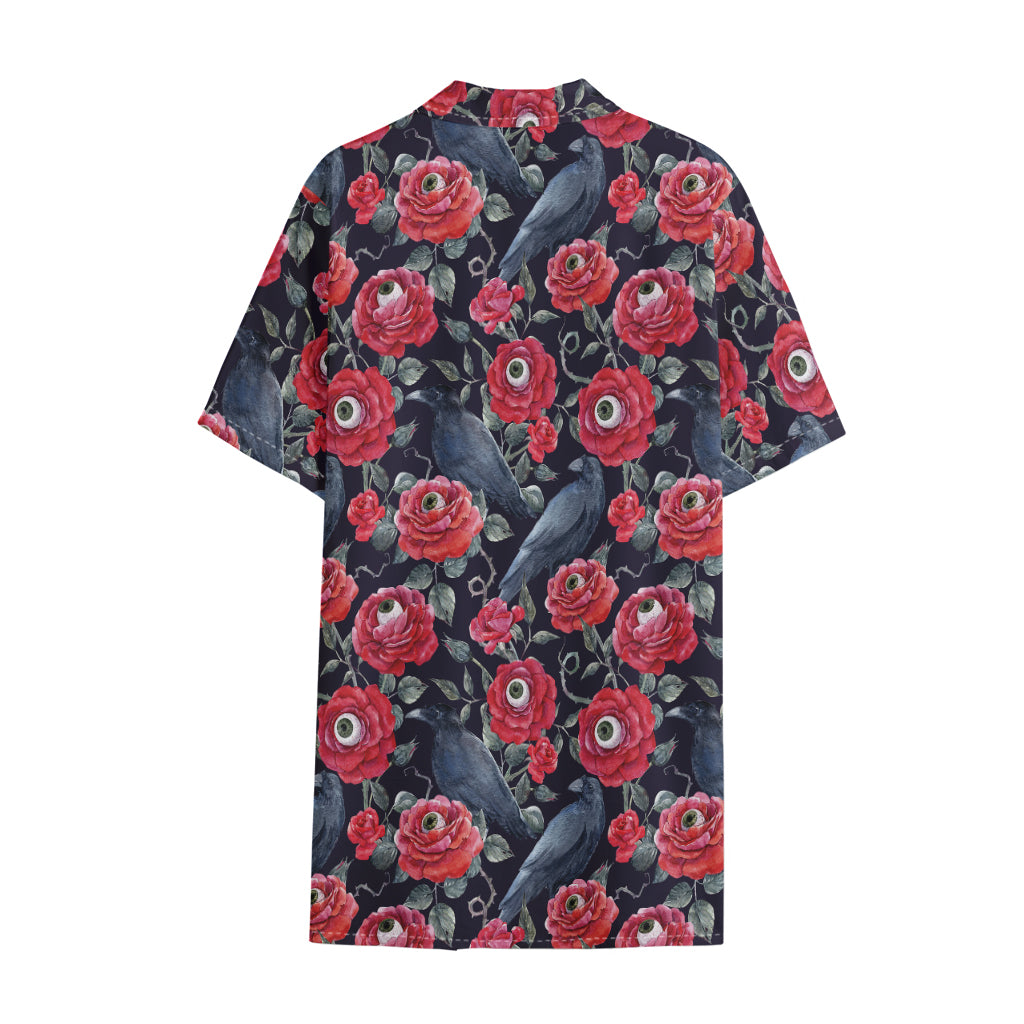 Eyeball Rose Pattern Print Cotton Hawaiian Shirt