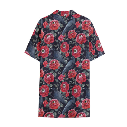 Eyeball Rose Pattern Print Cotton Hawaiian Shirt