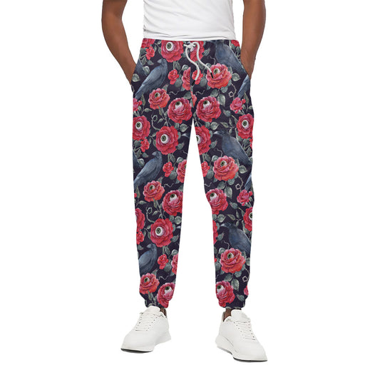 Eyeball Rose Pattern Print Cotton Pants