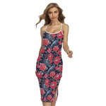Eyeball Rose Pattern Print Cross Back Cami Dress
