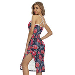 Eyeball Rose Pattern Print Cross Back Cami Dress