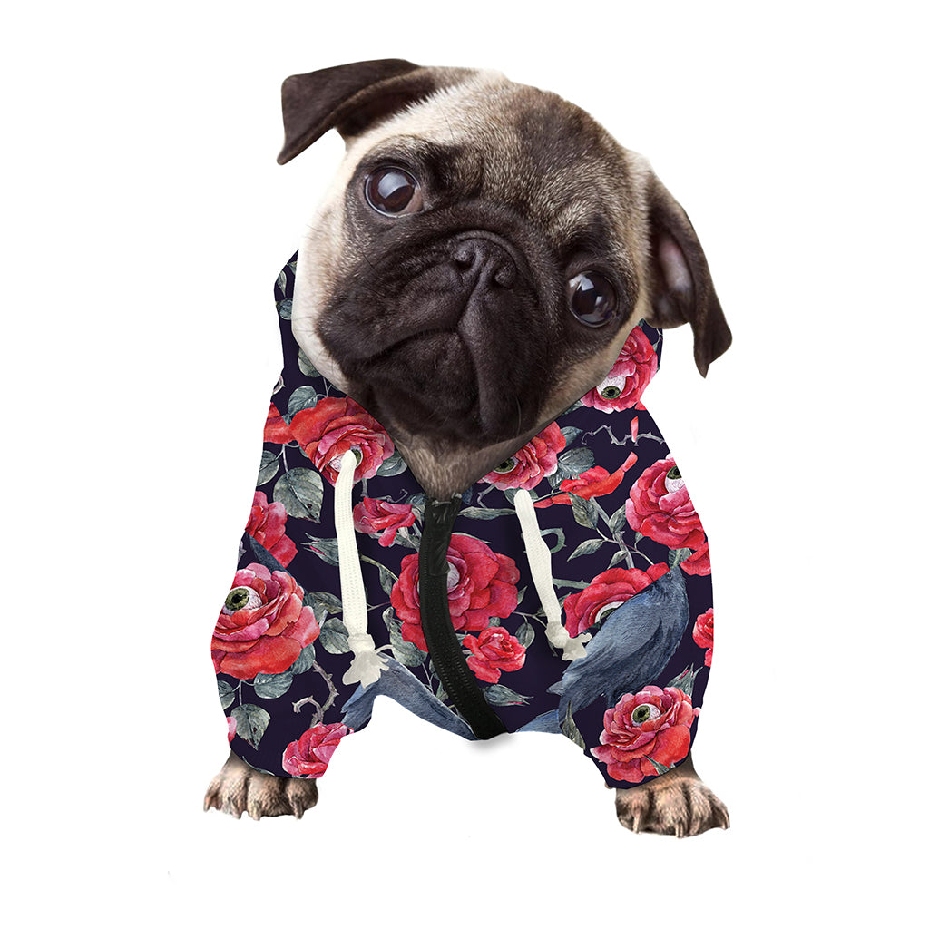 Eyeball Rose Pattern Print Dog Zip Up Hoodie