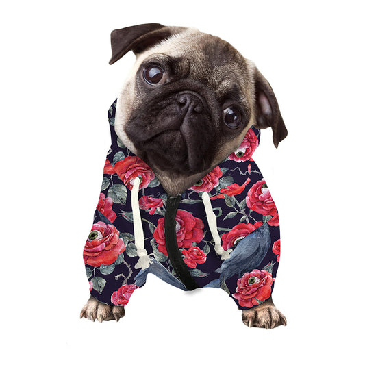 Eyeball Rose Pattern Print Dog Zip Up Hoodie