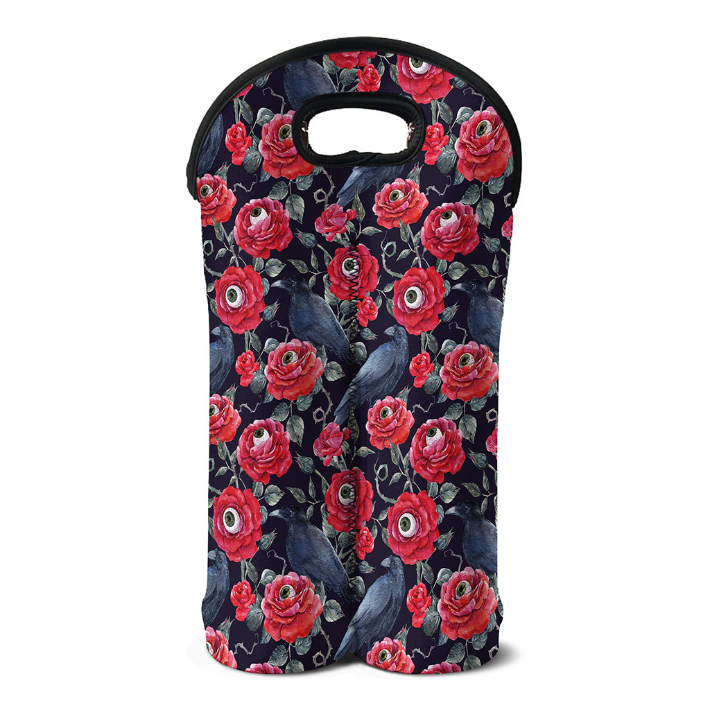 Eyeball Rose Pattern Print Double Neoprene Wine Tote