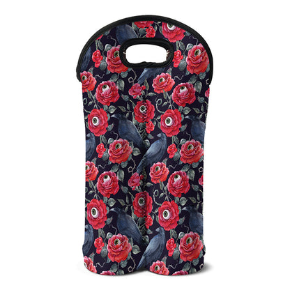Eyeball Rose Pattern Print Double Neoprene Wine Tote
