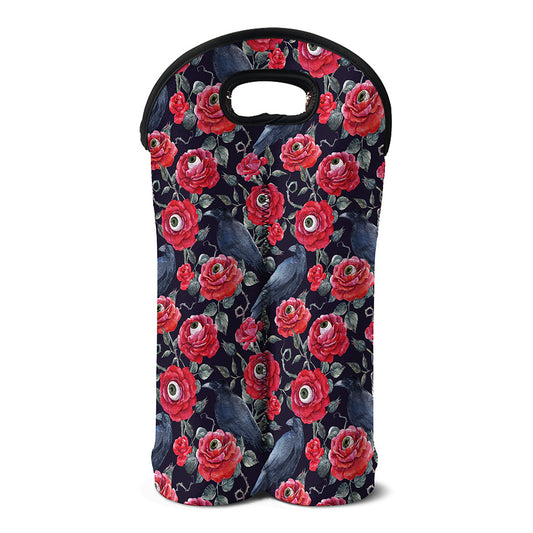 Eyeball Rose Pattern Print Double Neoprene Wine Tote